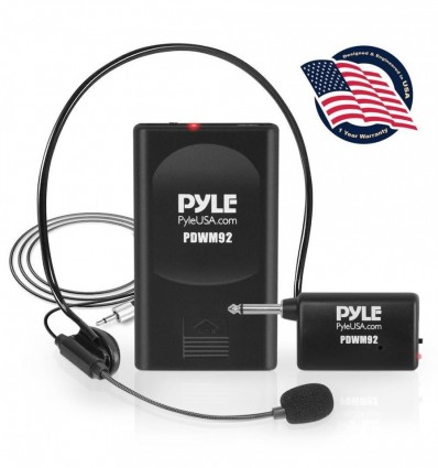 Pyle PDWM92 Micrófono inalámbrico de diadema, portátil VHF con batería, Funciona con Pilas, para PC Karaoke DJ Party