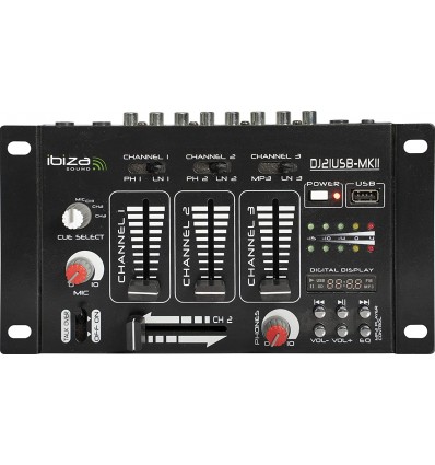 IBIZA DJ21USB-MKII - Mezclador de 7 entradas 4 canales