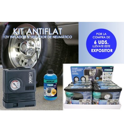 Kit arregla pinchazos coche: liquido sellador + compresor de aire